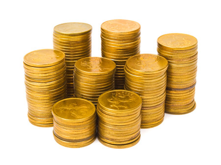 Gold coin: Ngăn xếp của đồng tiền bị cô lập trên nền trắng