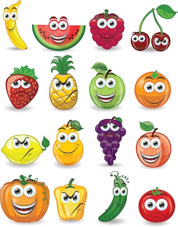 Cartoon fruits with different emotions