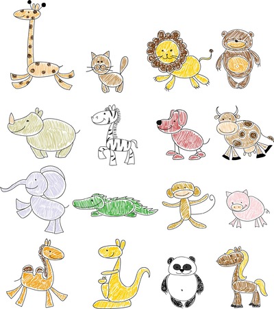 新しいブランド 落書き動物の子どもたちの絵のイラスト素材・ベクター Image 絵画