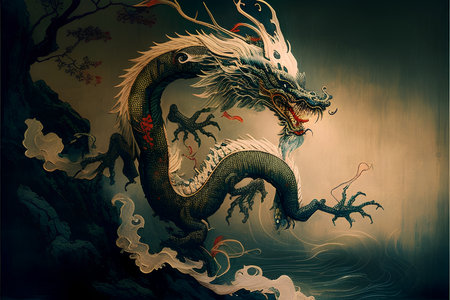 伝統的な水墨画の激しい中国のドラゴンの写真素材・画像素材