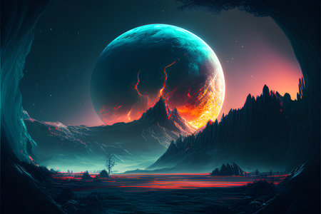 Fantazja obcej planety. ilustracja 3d. bajkowy krajobraz.