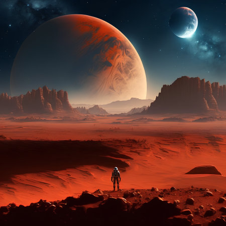 Astronauta na planecie mars. ilustracja renderowana 3d.