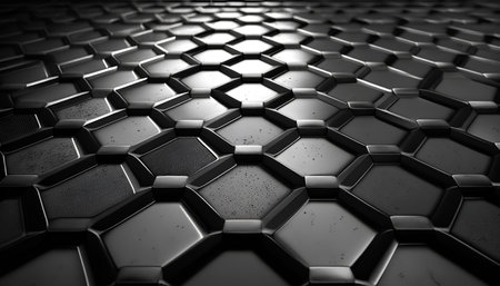 3d render of hexagonal metal background with some smooth lines in it