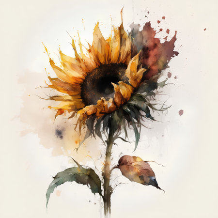 Watercolor Sunflower On Grunge Background. Hand-drawn Illustration  Бесплатное Изображение и фотография 199292263.