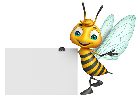 ホワイト ボードと蜂の漫画のキャラクターの 3 D レンダリングされたイラストレーション の写真素材 画像素材 Image