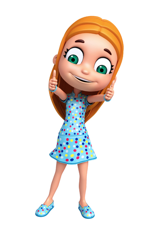 3d render of little girl with thums up pose stock photo picture and
