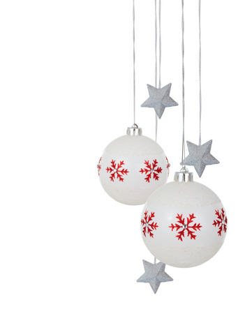 border of white christmas balls and silver stars isolated on white background stock photo - White Christmas Balls border of white christmas balls and silver stars isolated on white background stock photo - White Christmas Balls