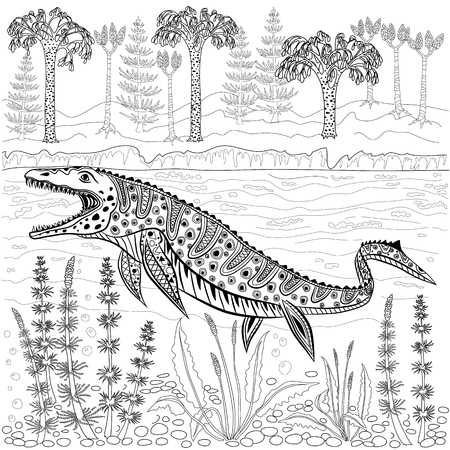 Ichthyosaur Monstruo Prehistorico Reptil En La Naturaleza Antiestres Libro De Colorante Para Los Adultos Ilustraciones Vectoriales Clip Art Vectorizado Libre De Derechos Image 68423085