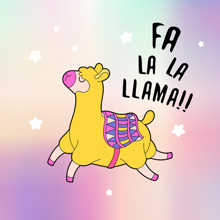 cartoon lama character greeting card with trendy lama print