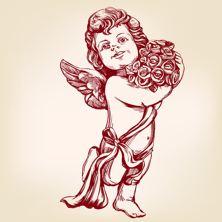 Ange Ou Cupidon Petit Bebe Carte De Voeux Main Dessines Vectoriel Illustration Realiste Clip Art Libres De Droits Vecteurs Et Illustration Image