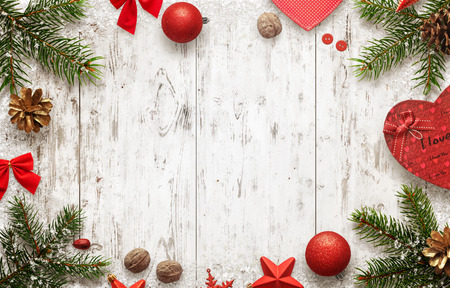 stock photo white wooden table with christmas tree and decorations top view free space for text christmas balls bow walnut pincone stars and gift - Christmas Decoration Images Free stock photo white wooden table with christmas tree and decorations top view free space for text christmas balls bow walnut pincone stars and gift - Christmas Decoration Images Free