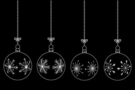 vector set of white christmas balls on black background isolated black and white christmas balls