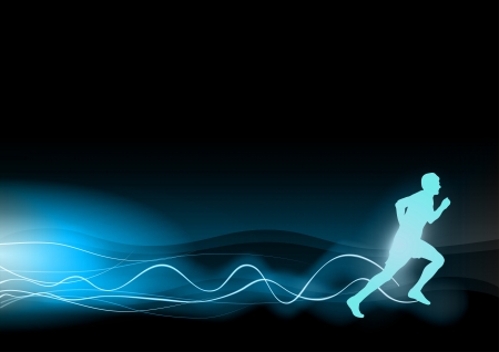 blue shining runner on the black background