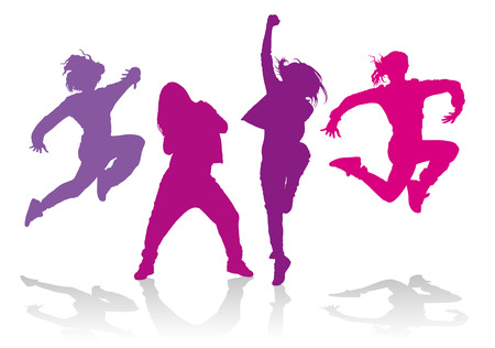 女性ストリート ダンス ヒップホップ ダンサーのシルエットのセットのイラスト素材 ベクタ Image