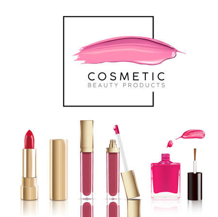 Beautiful cosmetic set in gold. lipstick, lip gloss and nail ... Cosmet