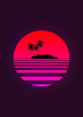 Silhouette coconut palm trees on a gradient background sunset. vaporwave. aesthetics. Stock Photo