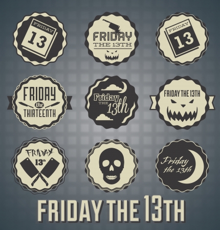 Set: friday the 13th labels and icons Vector Illustration