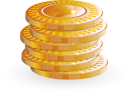 Gold coin: tiền xu vàng vector chồng chất lên trên nền trắng