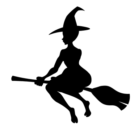 witch on a broom vector black silhouette witch flying to the