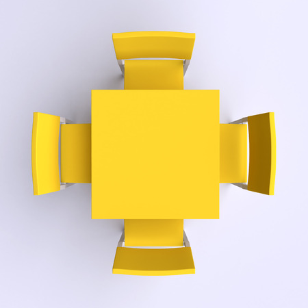 Quadratischen Tisch Mit Vier Stühlen. Draufsicht. 3D Quadratischen Tisch Mit Vier Stühlen. Draufsicht. 3D