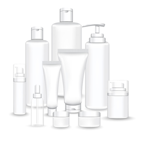 顔と体の化粧品のための茶色のパッケージを設定します ローション 血清 油 チューブ シャンプー クリームボトルベクターイラストのイラスト素材 ベクタ Image