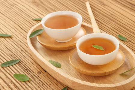 two cups of tea on bamboo tray stock photo picture and royalty free