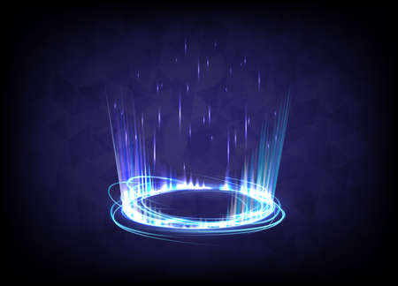 Podium de téléportation circulaire. stade futuriste de la science du portail et de l'hologramme. hi-tech numérique de science-fiction dans un projecteur hud lumineux. porte magique dans le jeu fantastique. vague 3d. rayons bleus Banque d'images