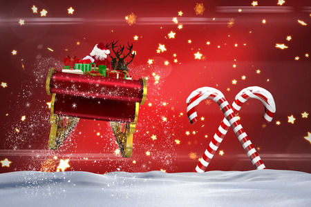 santa flying his sleigh against christmas candy canes on red stock photo 47307433 - Christmas Candy Sleigh santa flying his sleigh against christmas candy canes on red stock photo 47307433 - Christmas Candy Sleigh