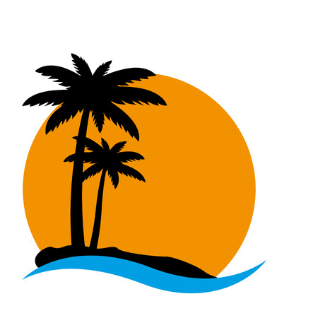 coconut: Sunset và cây cọ trên đảo, minh hoạ vector