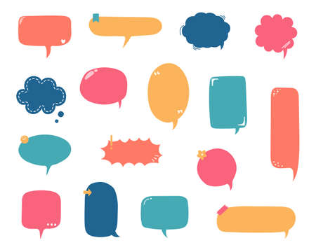 Collection set of hand drawing frame border, blank speech bubble balloon, think, speak, talk, text box, banner, flat, design, vector illustration
