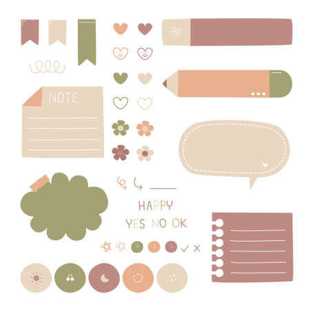 Set of cute hand drawn, doodle text box with icon, speech bubble balloon, text box, flat design, vector, illustration
