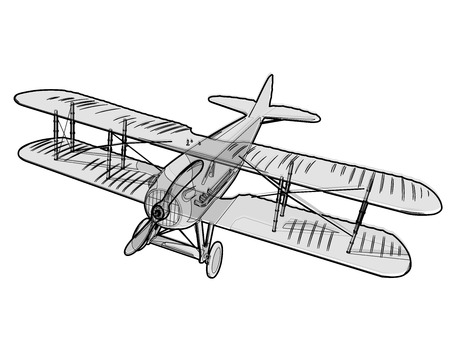 biplane outline drawing, vintage aircraft, white background clip art preview