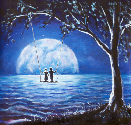 青い夜空の海油絵 海の波に映る背景大きな輝く月の暗い木 本のためのファンタジーアートイラスト の写真素材 画像素材 Image 青い夜空の海油絵 海の波に映る背景大きな輝く月の暗い木 本のためのファンタジーアートイラスト の写真素材 画像素材 Image