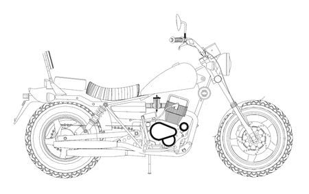 小さなチョッパーは古典的です ベクトル白黒のイラストと輪郭線のイラスト素材 ベクタ Image