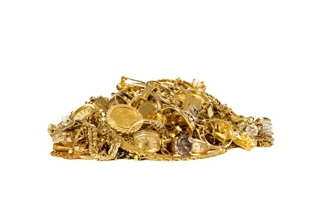 Big Haufen Von Goldschmuck Munzen Halsketten Ringe Uhren Ketten Und Andere Goldstucke Studio Geschossen Auf Weissem Hintergrund Lizenzfreie Fotos Bilder Und Stock Fotografie Image 17223587