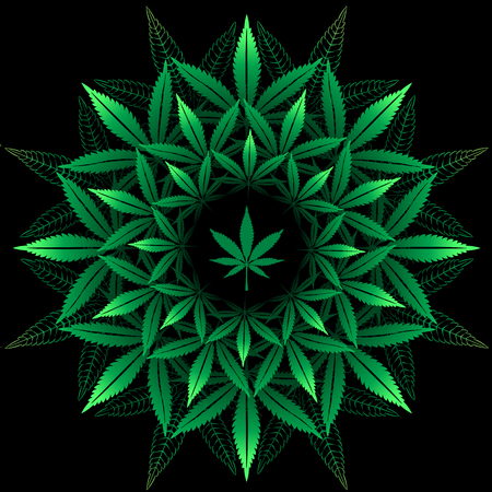 Round pattern from cannabis leaf on black - 60982008