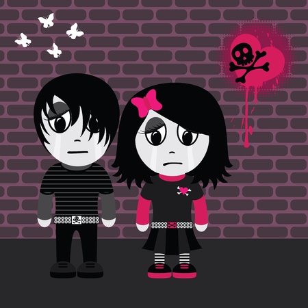 sad emo girl and boy eps 8 cmyk with global colors vector