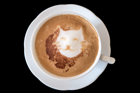 A Cappuccino With Cat In Latte Art Stock Photo A Cappuccino With Cat In Latte Art Stock Photo