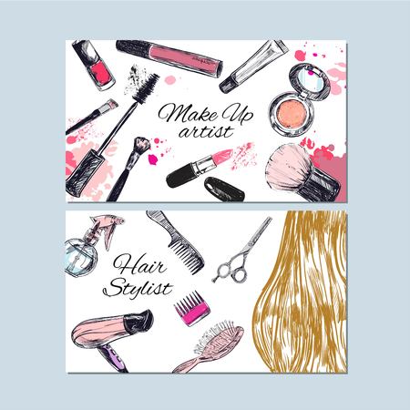 make up artist and hair stylist business cards beauty and fashion vector hand drawn - Stylist Business Cards make up artist and hair stylist business cards beauty and fashion vector hand drawn - Stylist Business Cards