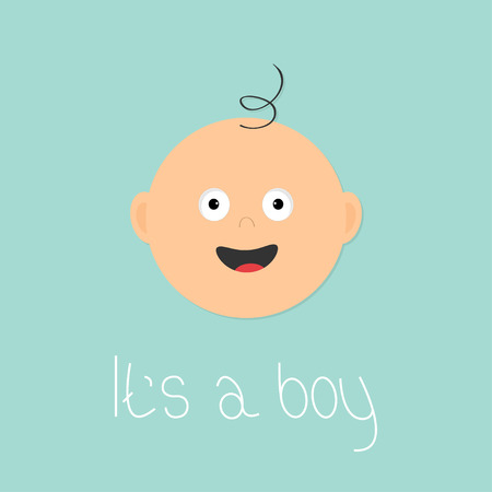ベビー シャワー カード その少年 かわいい漫画のキャラクター 髪頭おかしい フラットなデザイン スタイル ピンクの背景 ベクトル図のイラスト素材 ベクタ Image