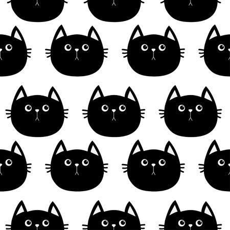 black cat cute cartoon character baby pet collection seamless