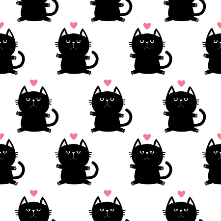 black sitting cat head with paw print and little pink heart