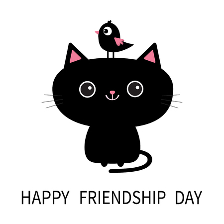 幸せな友情日 かわいい黒猫の頭の上の鳥を見上げます 面白い漫画のキャラクター かわいい動物 キティの子猫 赤ちゃんペット コレクション 白い背景 分離されました フラットなデザイン ベクトル のイラスト素材 ベクタ Image 幸せな友情日 かわいい黒猫の頭の上の鳥を見上げます 面白い漫画のキャラクター かわいい動物 キティの子猫 赤ちゃんペット コレクション 白い背景 分離されました フラットなデザイン ベクトル のイラスト素材 ベクタ Image