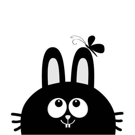 黒いウサギ ウサギ顔頭部シルエット探してします 長い耳 かわいい漫画の動物キャラクター 赤ちゃんカード ステッカー印刷テンプレート フラットなデザイン 白い背景 分離されました ベクトルのイラスト素材 ベクタ Image 5045