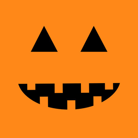 Citrouille Emotion De Visage Triste Gros Yeux De Triangle Souris Blessee Dents Symbole D Halloween Heureux Personnage Mignon De Bebe De Dessin Anime Mignon Tete Carree Carte De Voeux Fond Orange Conception Plate