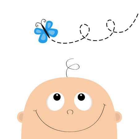 baby shower greeting card template kid face looking up to butterfly template boy