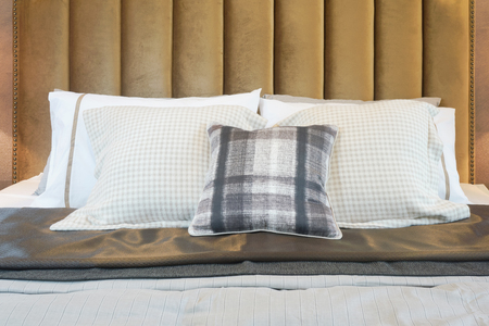 Luxury Decorative Style Bedroom With Checked Pattern Pillows Stock Mesmerizing Luxury Decorative Bed Pillows Luxury Decorative Style Bedroom With Checked Pattern Pillows Stock Mesmerizing Luxury Decorative Bed Pillows