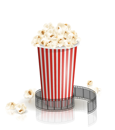 ポップコーンの一部 リアルなベクトルイラスト こぼれ 散らばった 散らばったポップコーンは 白い背景に隔離されています シネマスナックや映画料理 の イラスト素材 ベクタ Image