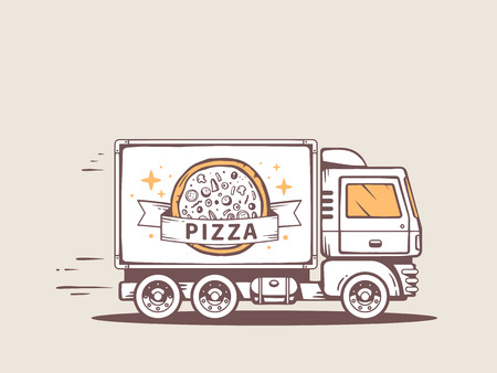 トラックのイラスト無料でお客様にピザを提供する迅速な のイラスト素材 ベクタ Image