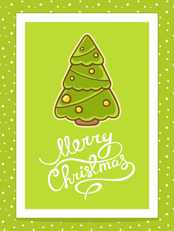 Vector Illustration Of Green Christmas Tree With White Hand Written Vector Illustration Of Green Christmas Tree With White Hand Written